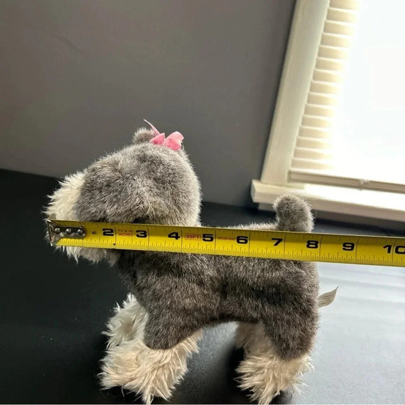 Battat Pucci Plush 10” Schnauzer Puppy Dog Gray White With Pink Ear‎ Bow - Picture 12 of 12